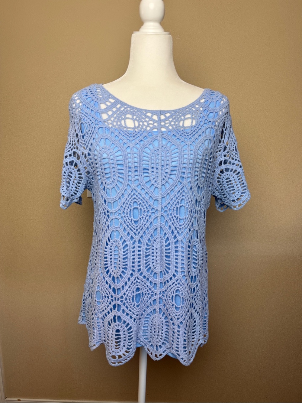 Bedford Baby Blue Crochet Blouse Size XL
